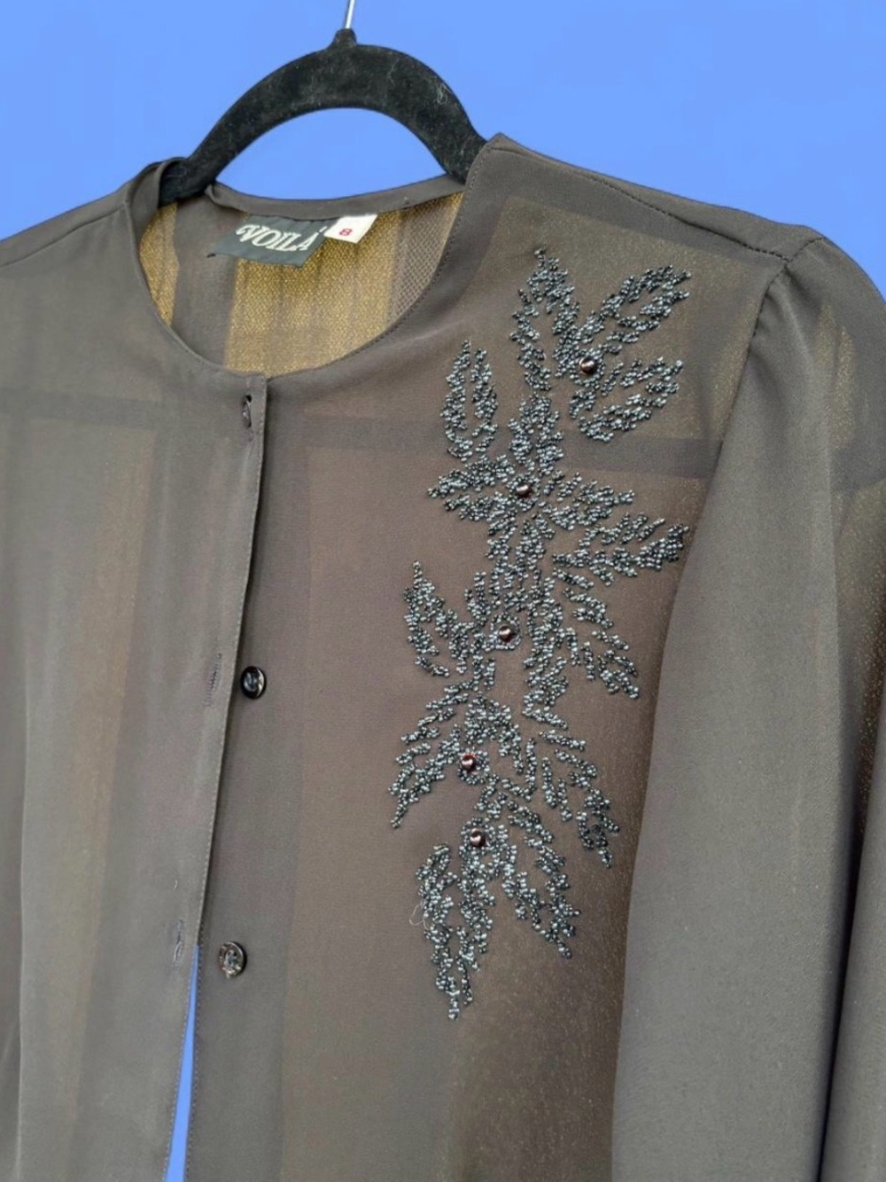 Sheer Black Button Down w/ Beading